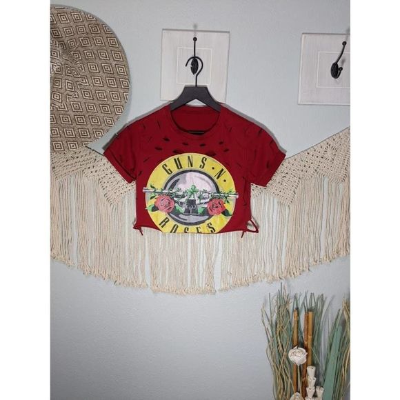 Tops - Guns N Roses Distressed Crop Top